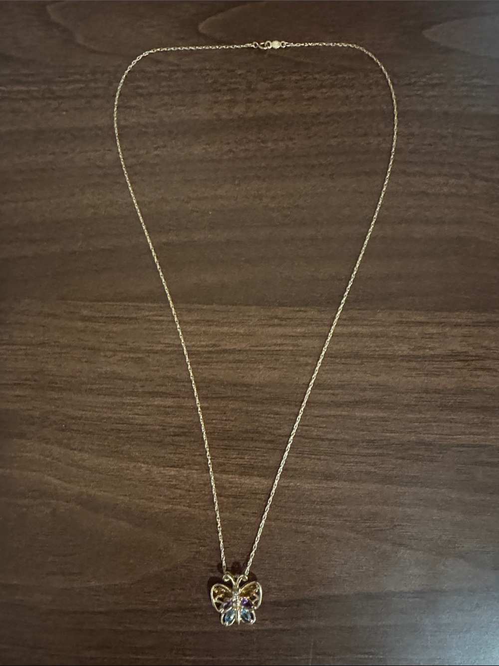 10K Gold Butterfly Necklace with Gemstones